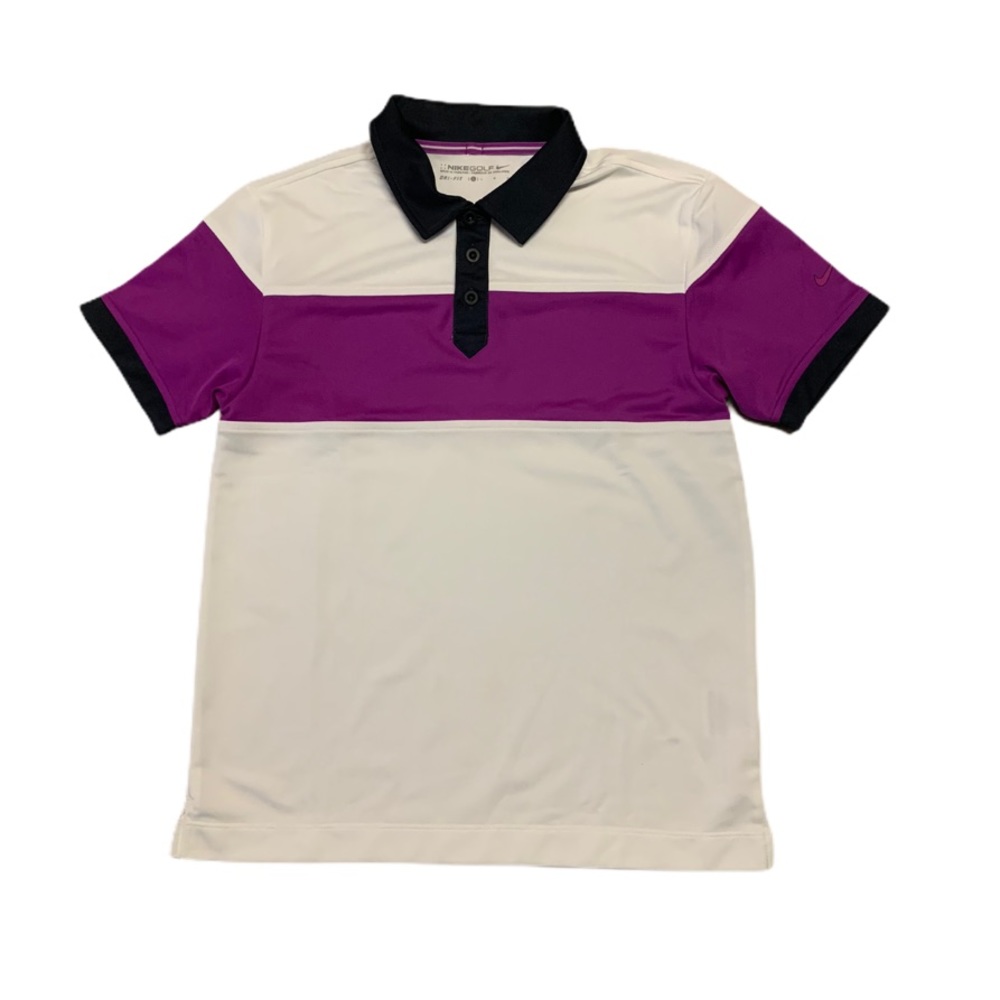 Nike Golf Dry Fit Polo White Purple Sz Large